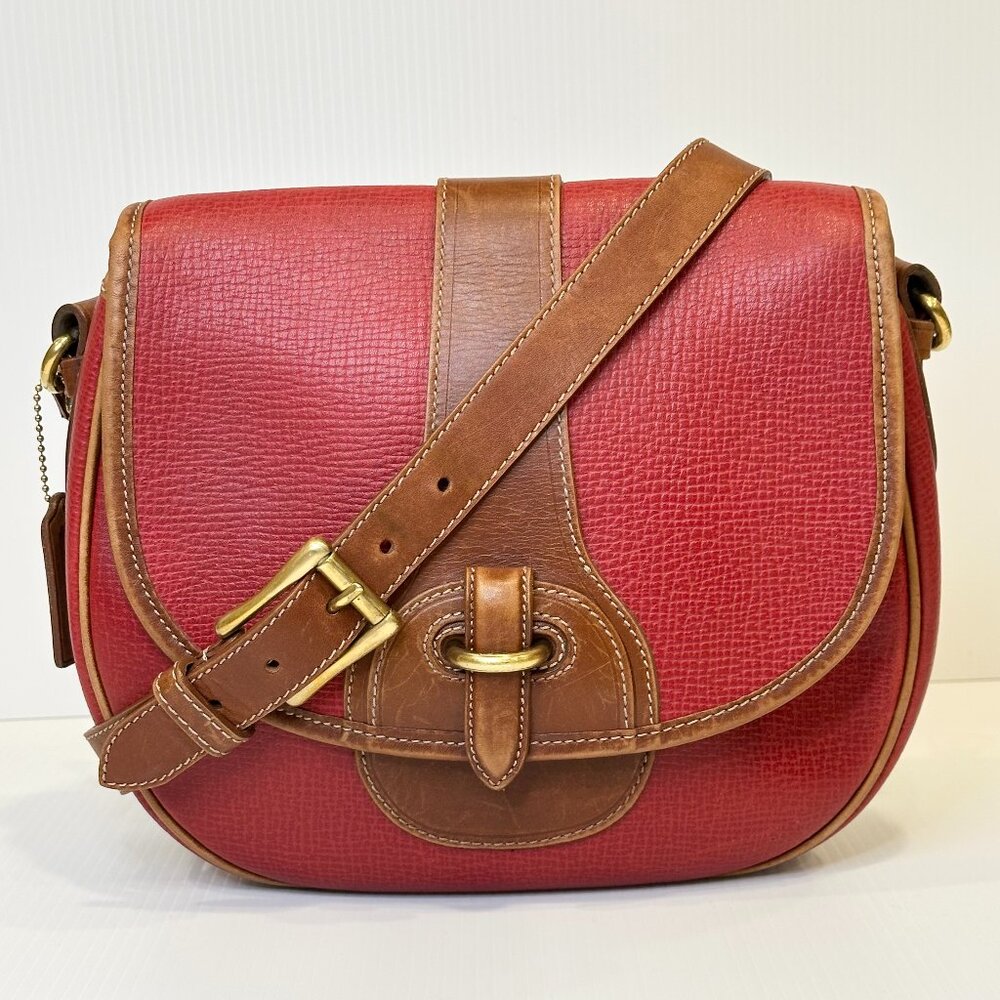 Vintage Coach DAKOTA LARIAT Made in Italy Red with Saddle Trim Rare